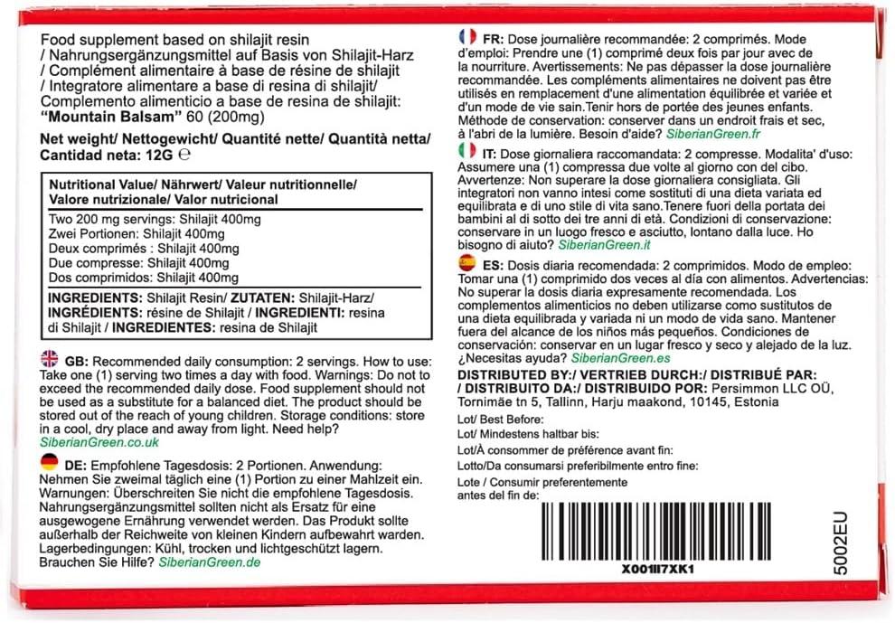 120 Tablets of Pure Altai Siberian Green Shilajit Mountain Balsam with 100% Fulvic Acid and Trace Minerals