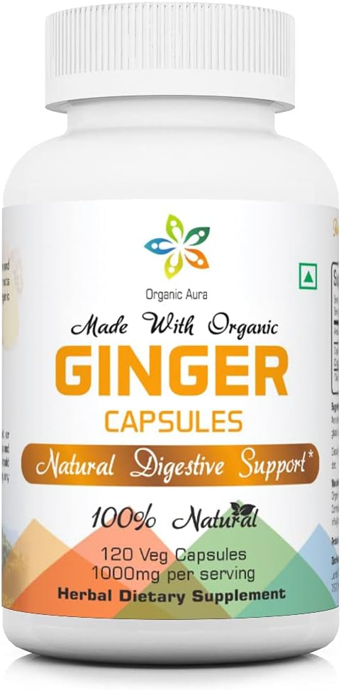 120 Veg Capsules of Organic Aura Ginger - Digestion Boost & Immunity Support. GMO-Free & Gluten-Free.