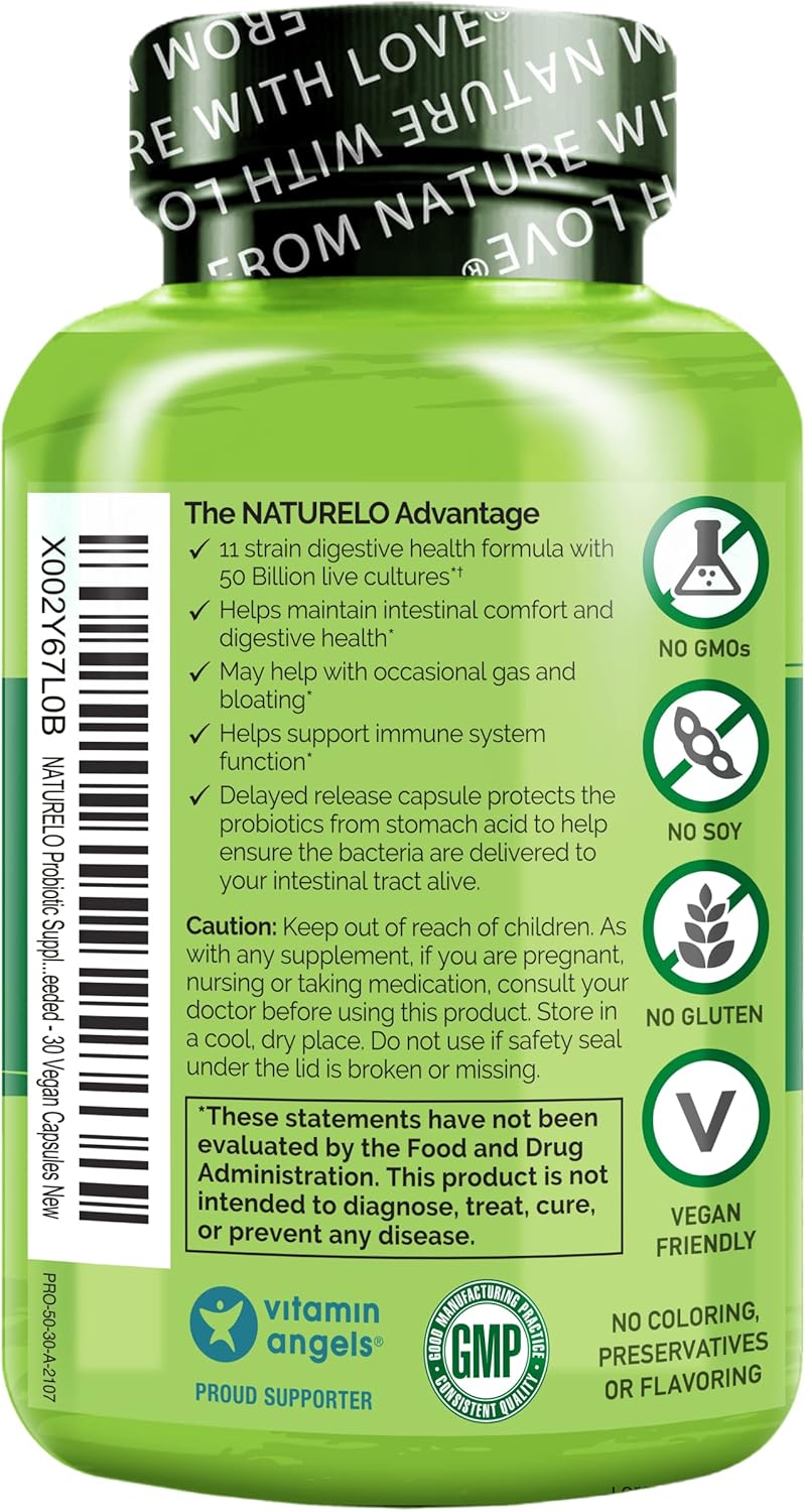 120 Vegan Capsules Bundle: NATURELO Probiotic & Digestive Enzymes Support Supplement
