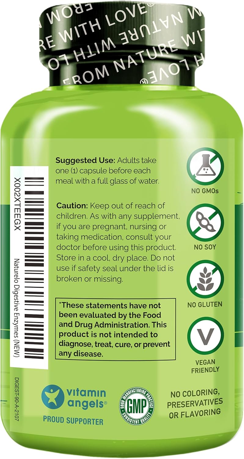 120 Vegan Capsules Bundle: NATURELO Probiotic & Digestive Enzymes Support Supplement