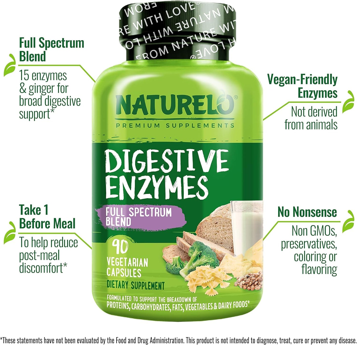 120 Vegan Capsules Bundle: NATURELO Probiotic & Digestive Enzymes Support Supplement