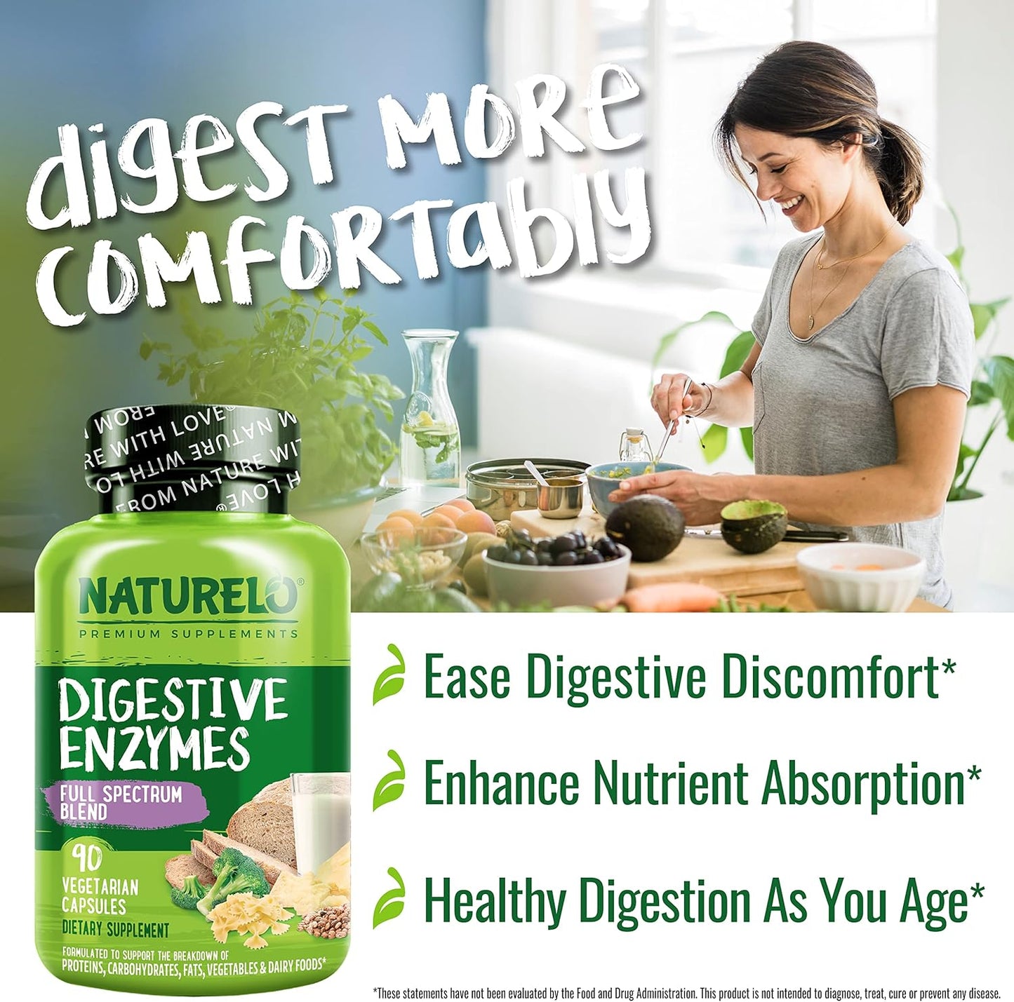 120 Vegan Capsules Bundle: NATURELO Probiotic & Digestive Enzymes Support Supplement