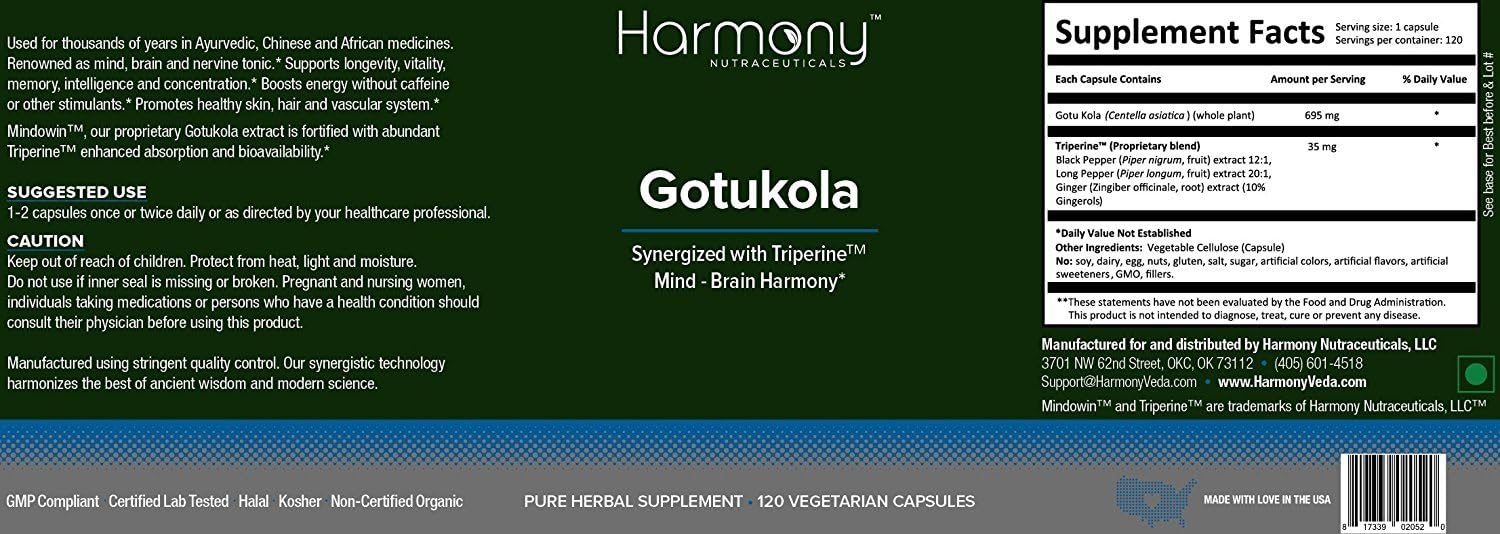 120 Vegan Capsules of Dr. Gumman's Clinical Grade Gotu Kola with Maximum Potency and Highest Bioactivity by Harmony Nutraceuticals