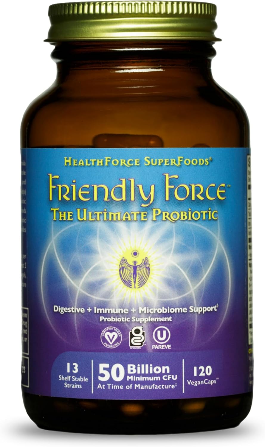 120 Vegan Capsules of HealthForce SuperFoods Friendly Force - Plant-Based Probiotic Formula