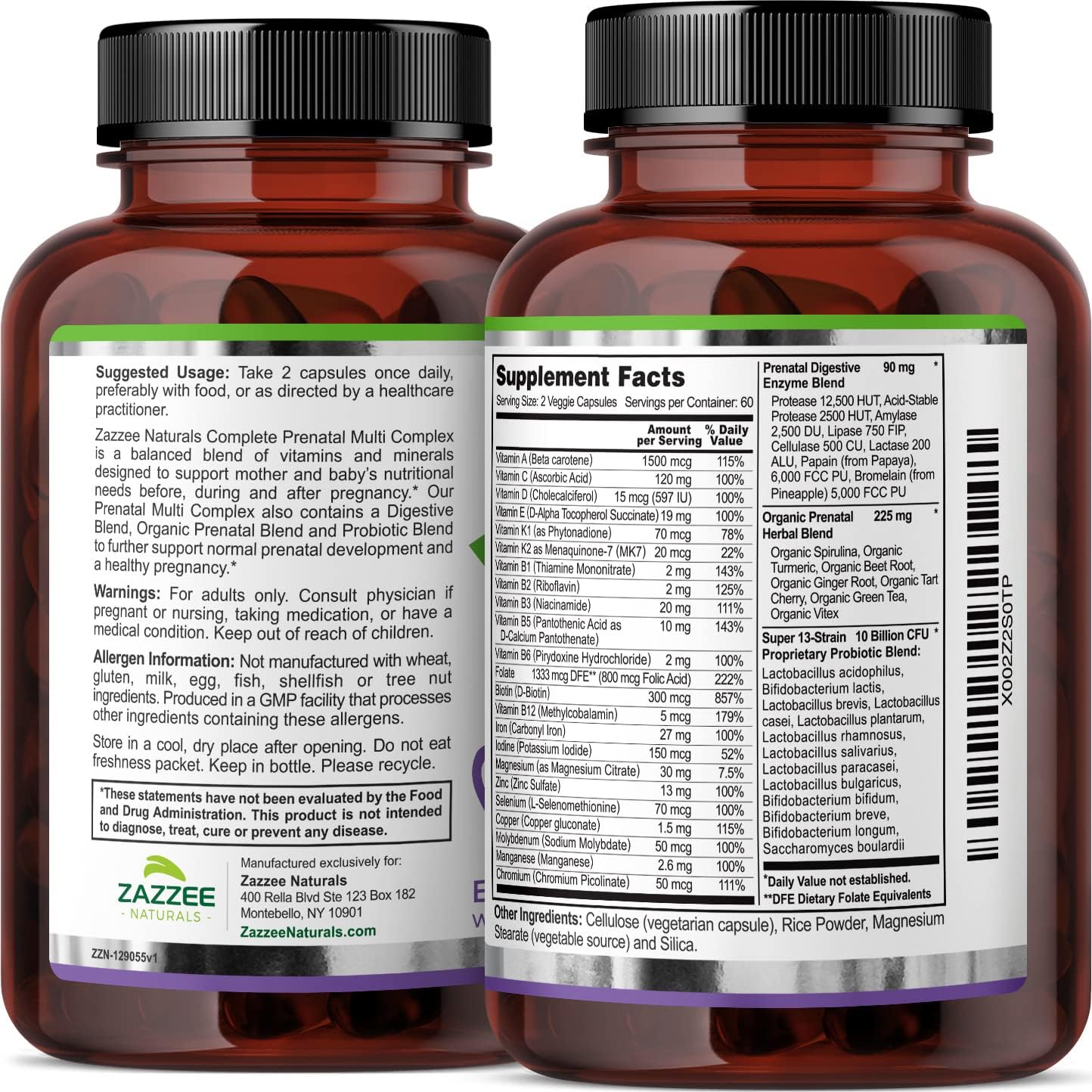 120 Vegan Capsules Prenatal Multi Complex with 23 Essential Vitamins & Minerals, Probiotics, Enzymes, Organic Herbal Blend - 2 Month Supply - BoostGo Australia