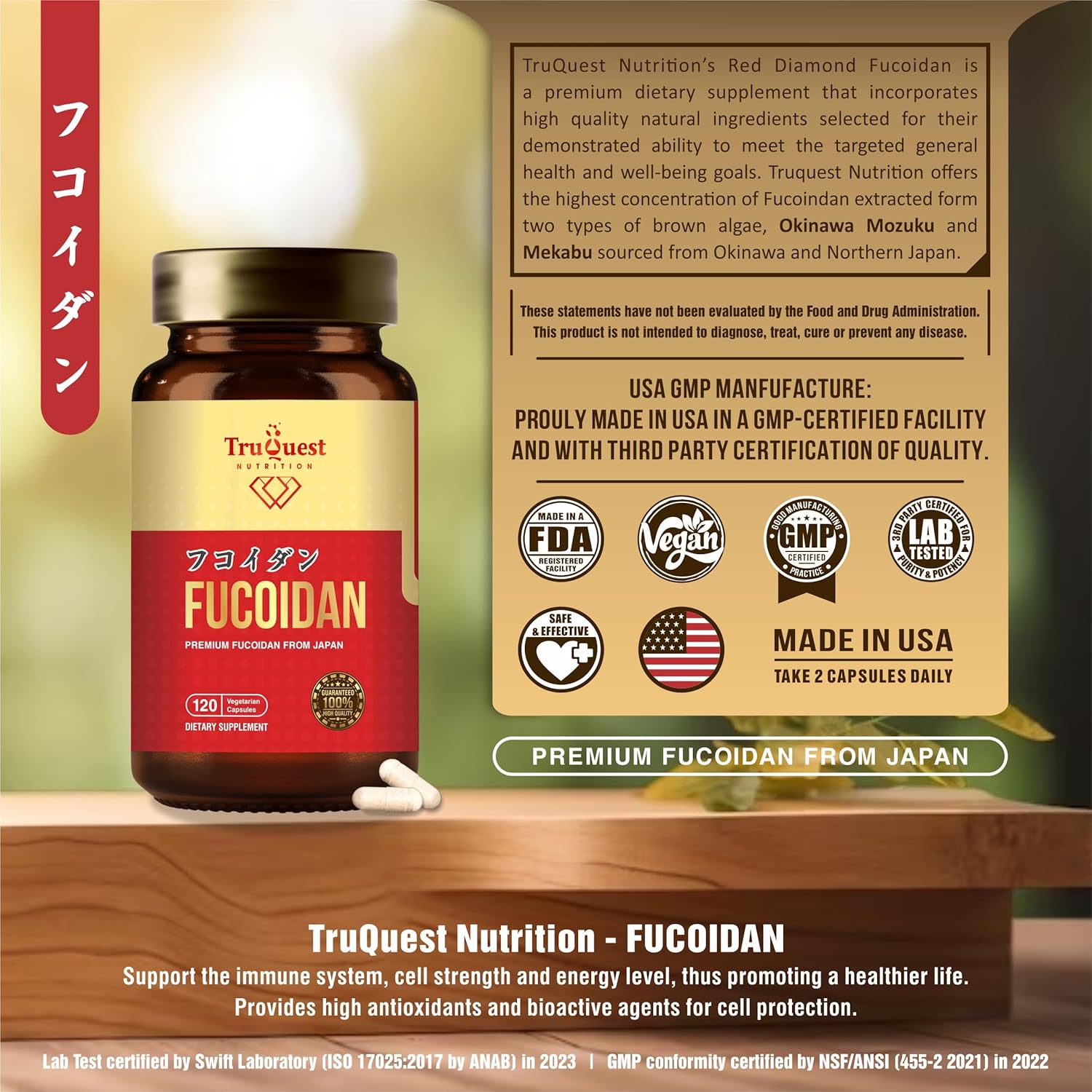 120 Vegetable Capsules of TruQuest Nutrition Premium Fucoidan Extract Immunity Supplement with Pure Mozuku and Mekabu Algae - Boost Health