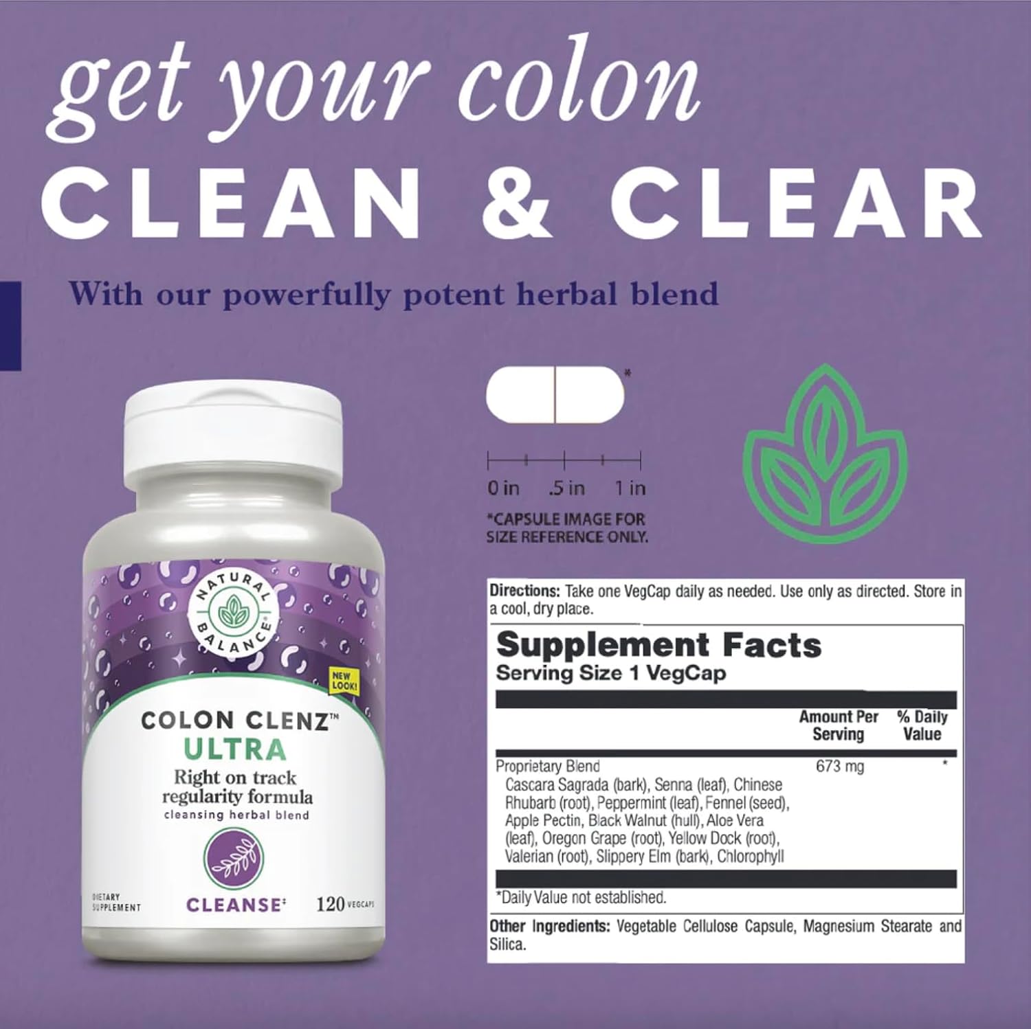 120 Vegetarian Capsules Natural Balance Ultra Colon Clenz - Gentle Herbal Cleanse Supplement