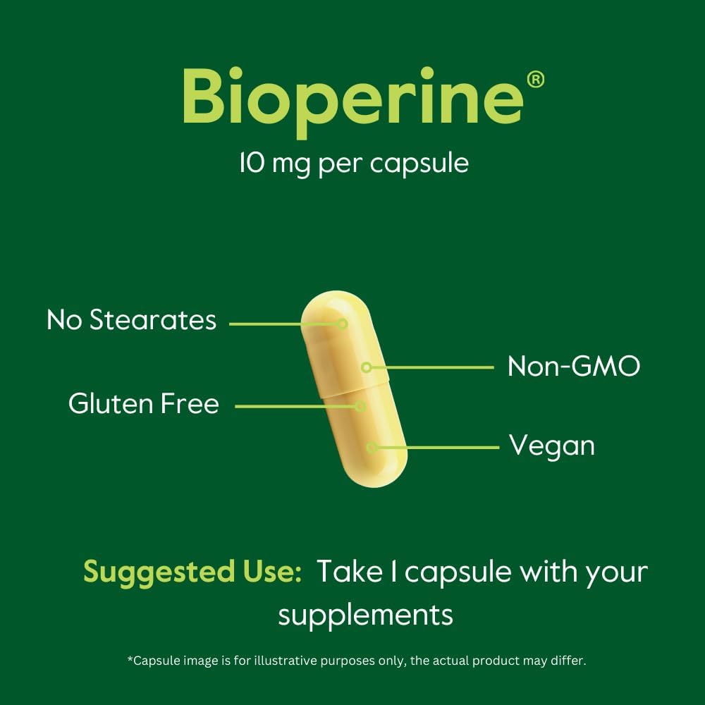 120 Vegetarian Capsules of BESTVITE Bioperine 10mg - Vegan, Non-GMO, Gluten Free, Absorption Enhancer without Stearates