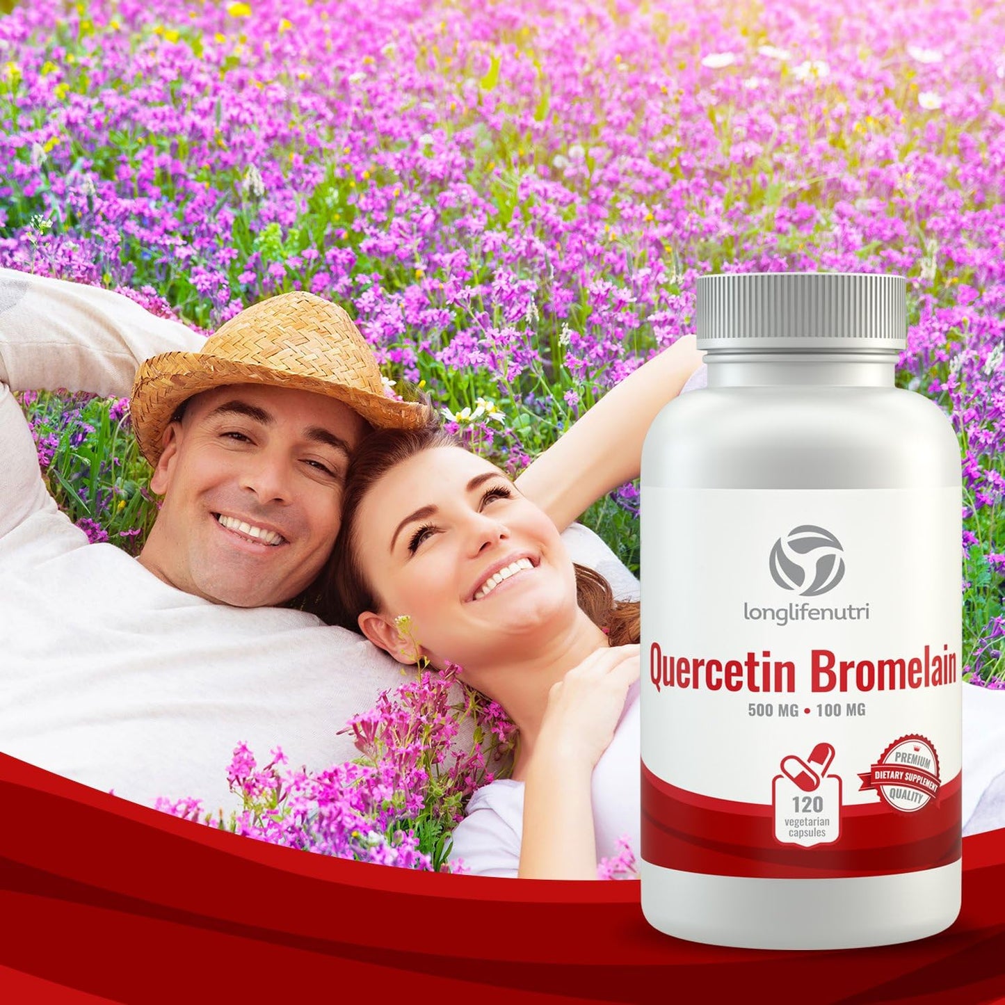 120 Vegetarian Capsules of LongLifeNutri Quercetin 500mg with Bromelain 100mg | Antioxidant Relief Complex | Dihydrate Pure Powder Extract