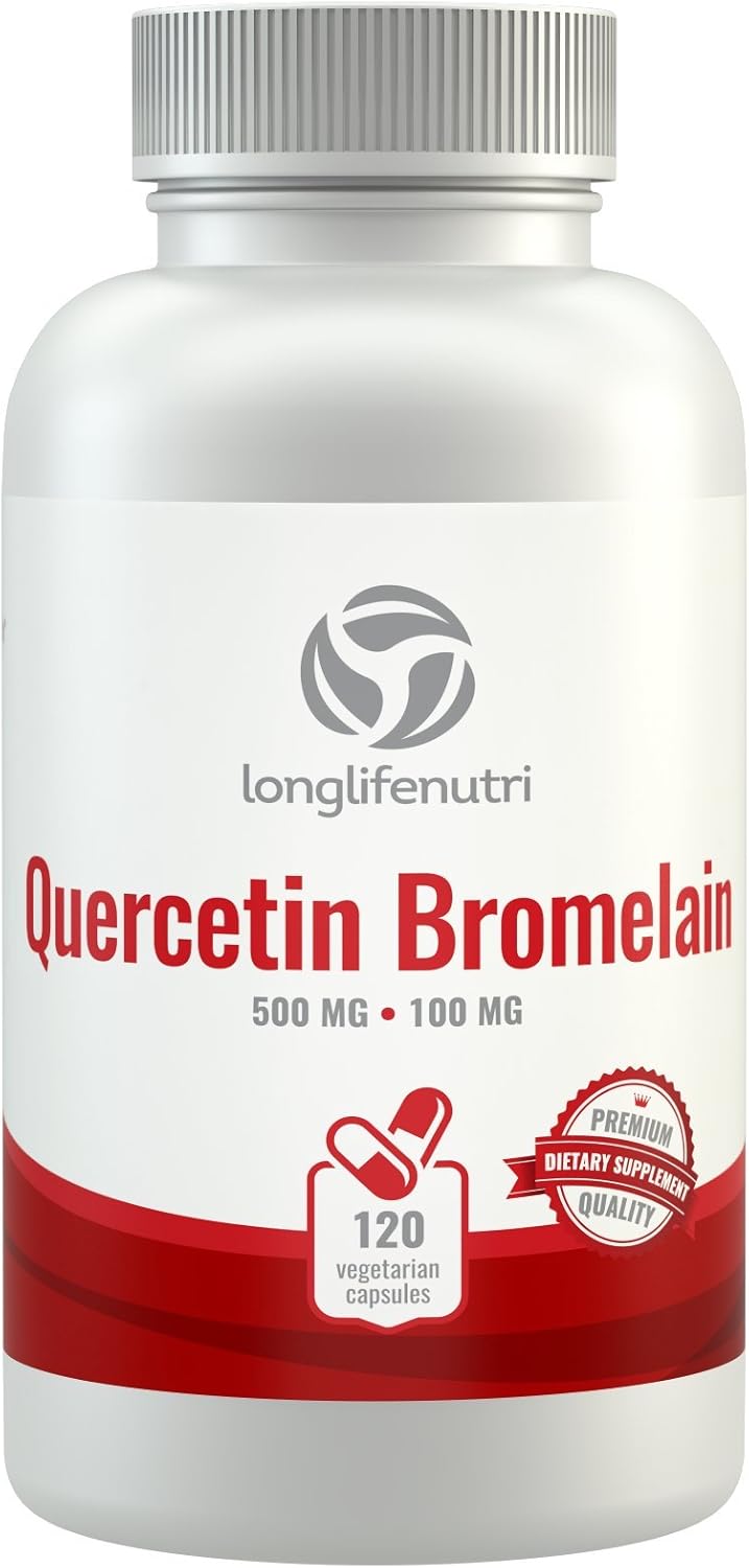 120 Vegetarian Capsules of LongLifeNutri Quercetin 500mg with Bromelain 100mg | Antioxidant Relief Complex | Dihydrate Pure Powder Extract