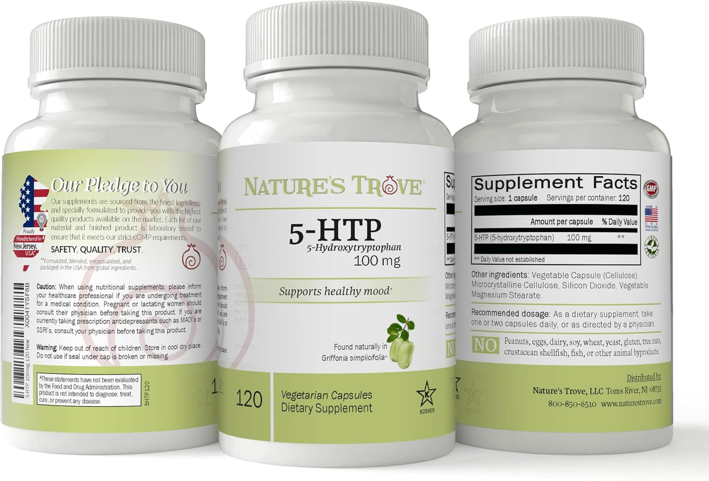 120 Vegetarian Capsules of Nature's Trove 5-HTP 100mg - Natural Mood Support