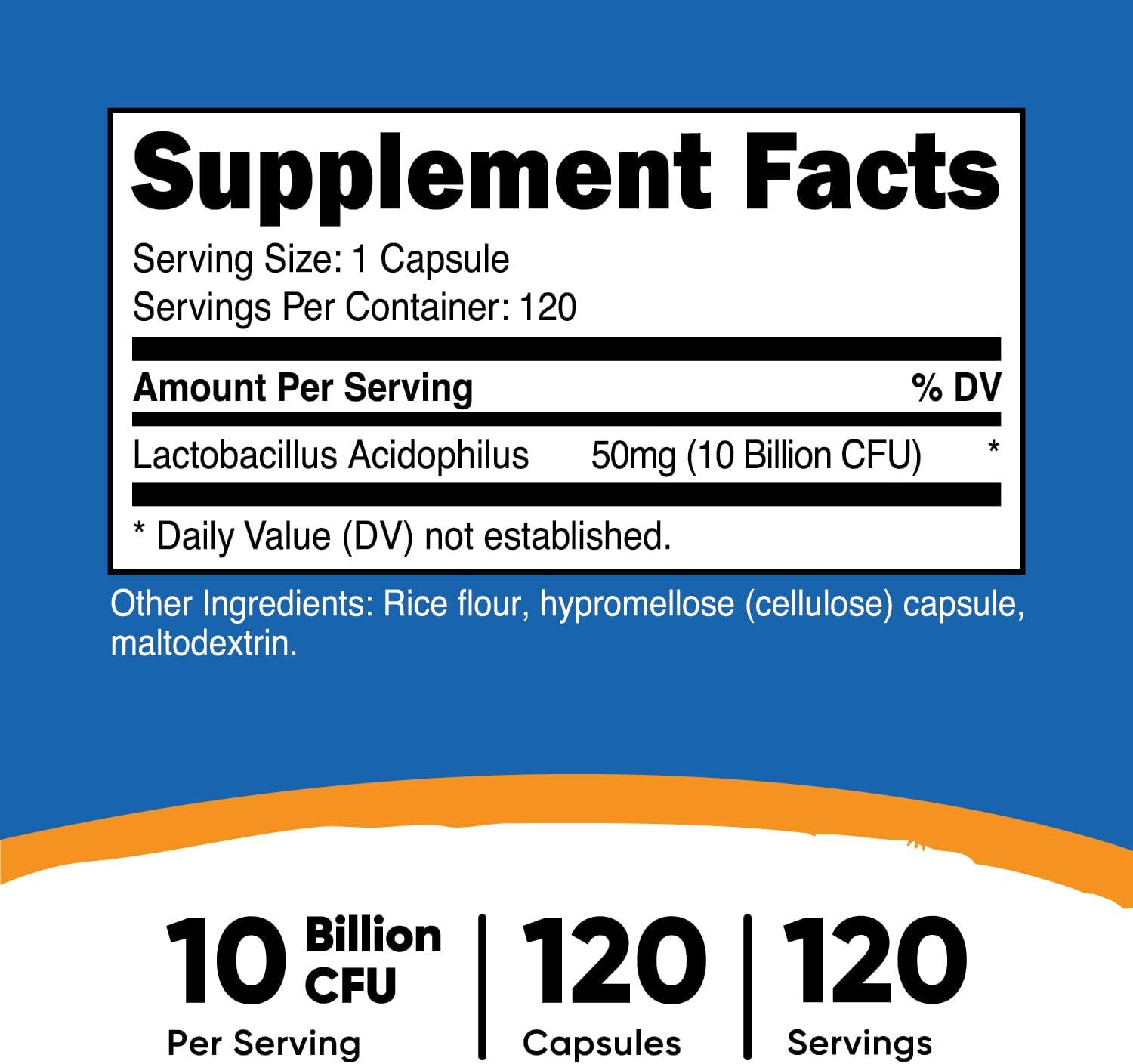 120 Vegetarian Capsules of Nutricost Lactobacillus Acidophilus with 10 Billion CFU