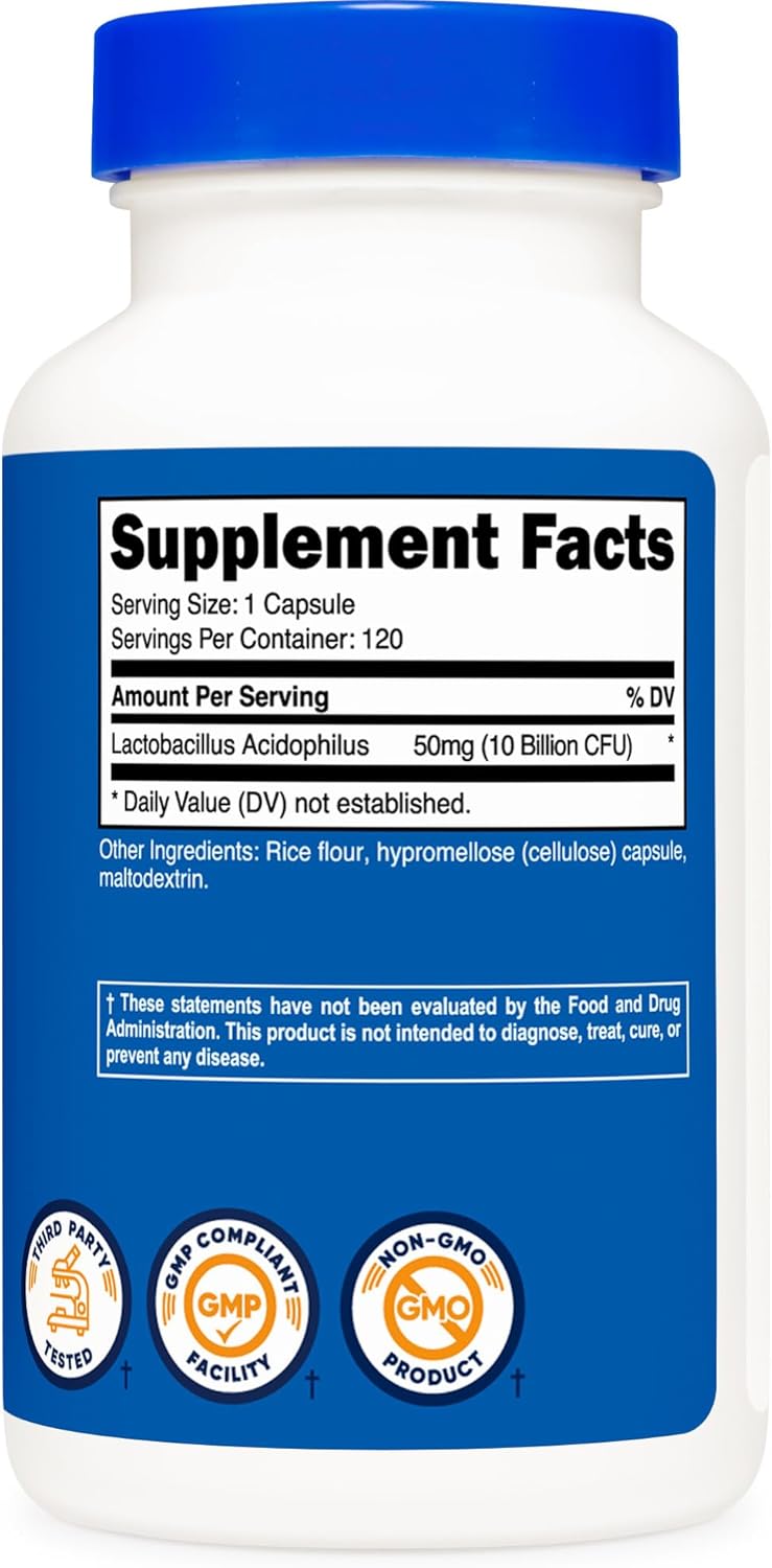 120 Vegetarian Capsules of Nutricost Lactobacillus Acidophilus with 10 Billion CFU