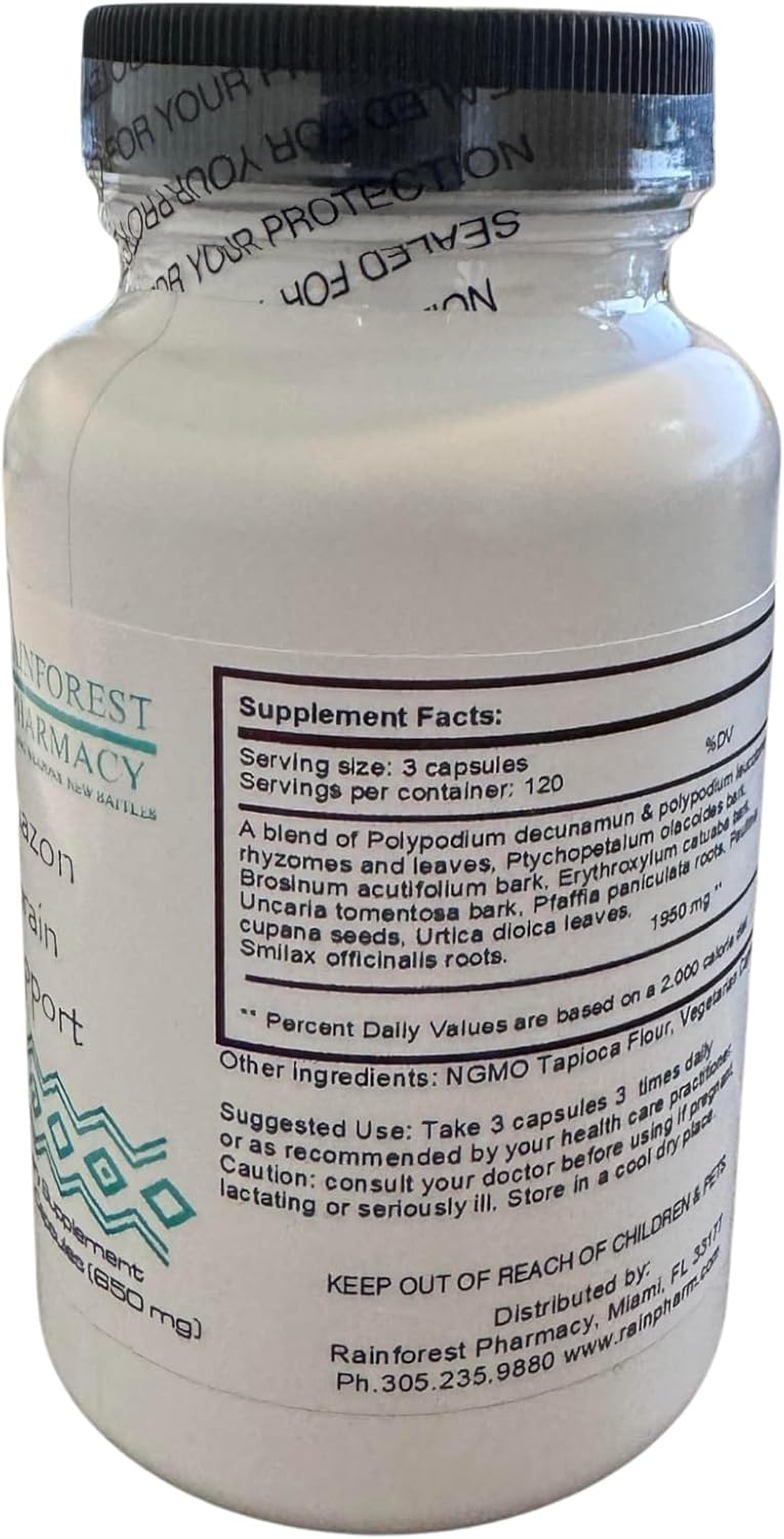 120 Vegetarian Capsules of Rainforest Pharmacy Brain Support - 650 mg Formula