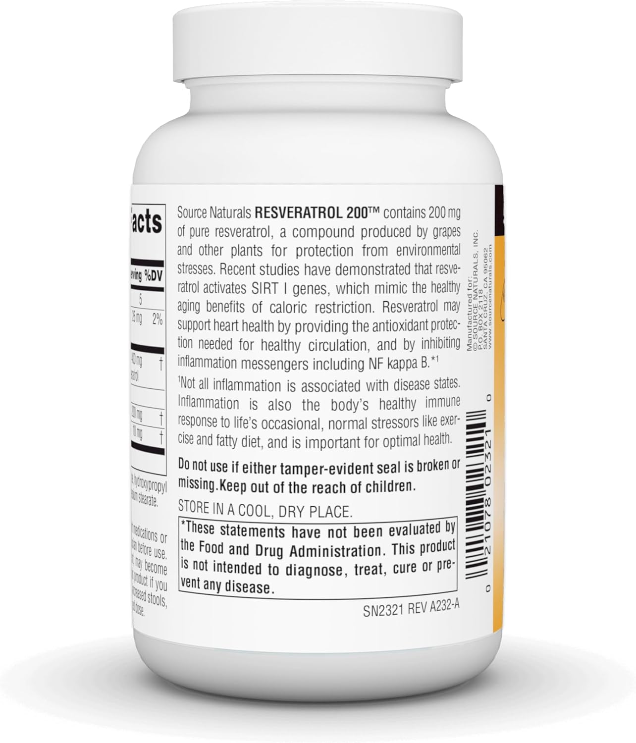 120 Vegetarian Capsules of Source Naturals Resveratrol 200 mg for Heart Health and Longevity