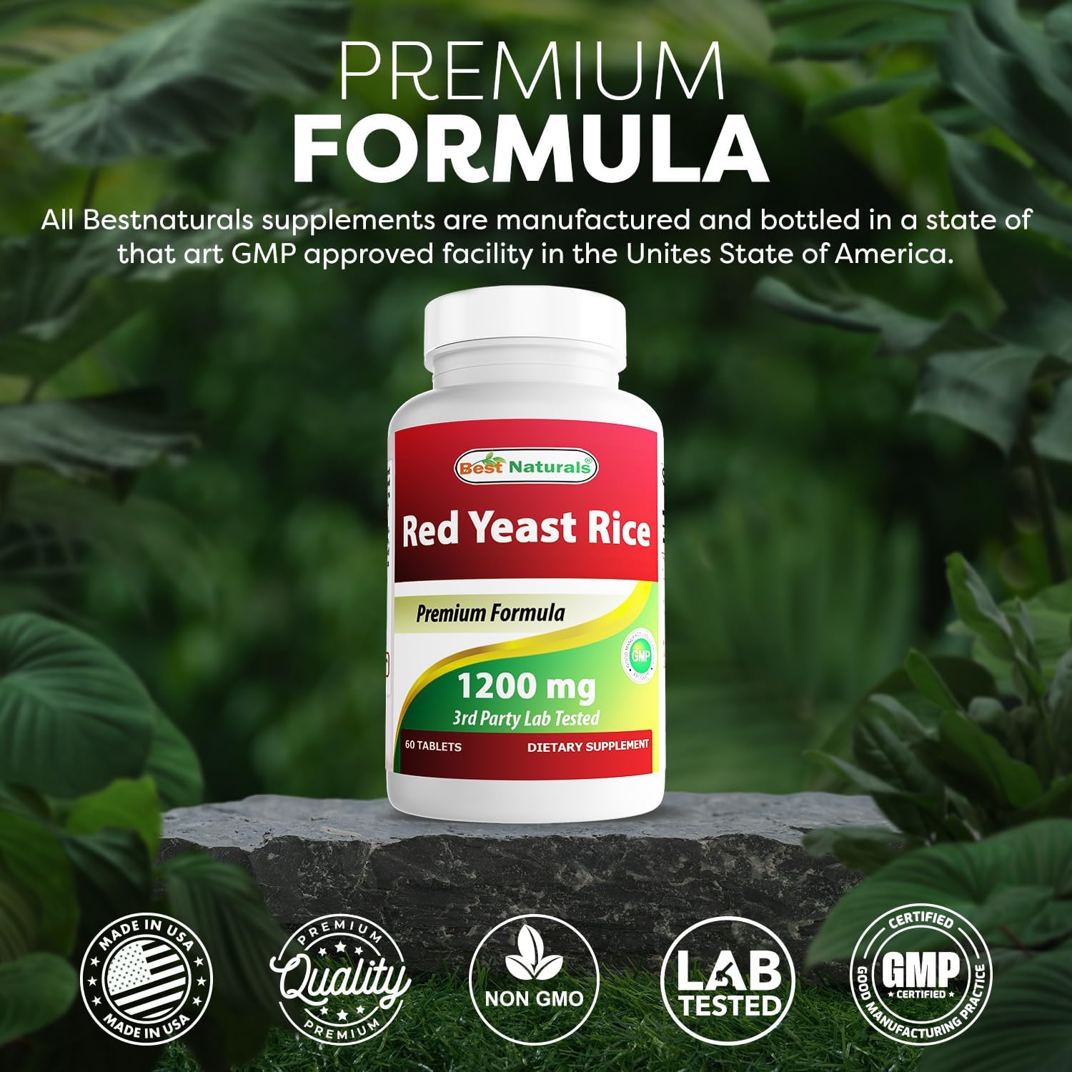 1200 Mg Red Yeast Rice Tablets for Healthy Cholesterol - Pack of 6 (60 Count) by Best Naturals - BoostGo Australia