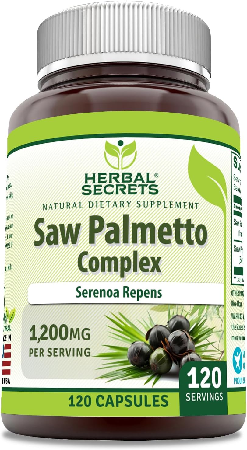 1200 mg Saw Palmetto Complex Supplement - 120 Capsules - Non-GMO, Gluten Free - Made in USA by Herbal Secrets