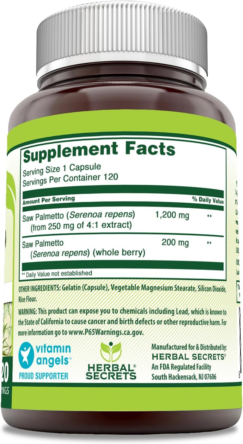 1200 mg Saw Palmetto Complex Supplement - 120 Capsules - Non-GMO, Gluten Free - Made in USA by Herbal Secrets
