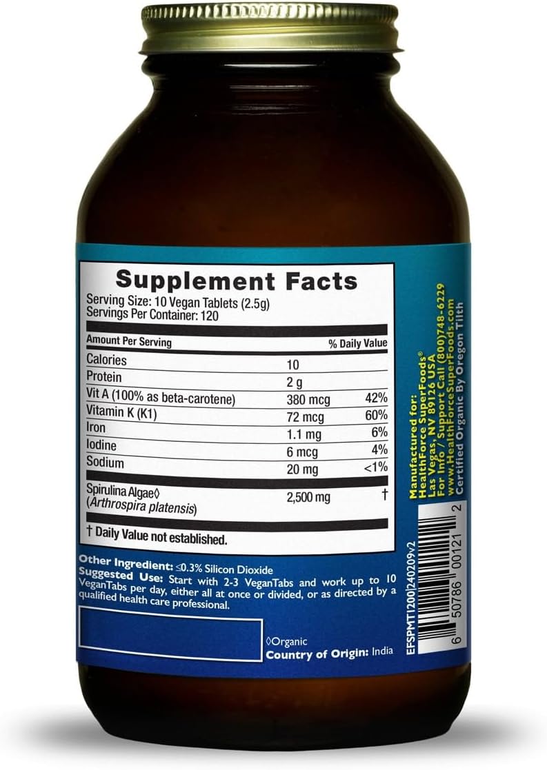 1200 Vegan Spirulina Manna Tablets by HealthForce SuperFoods