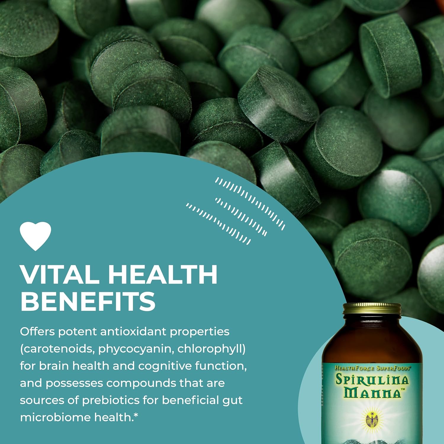1200 Vegan Spirulina Manna Tablets by HealthForce SuperFoods