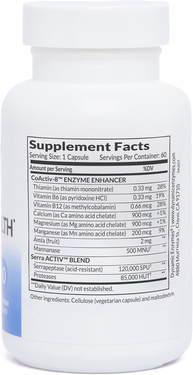 120,000 SPU Serrapeptase Enzymes - 60 Vegan Capsules for Sinus & Heart Health - Acid-Resistant Formula - Immune & Systemic Support