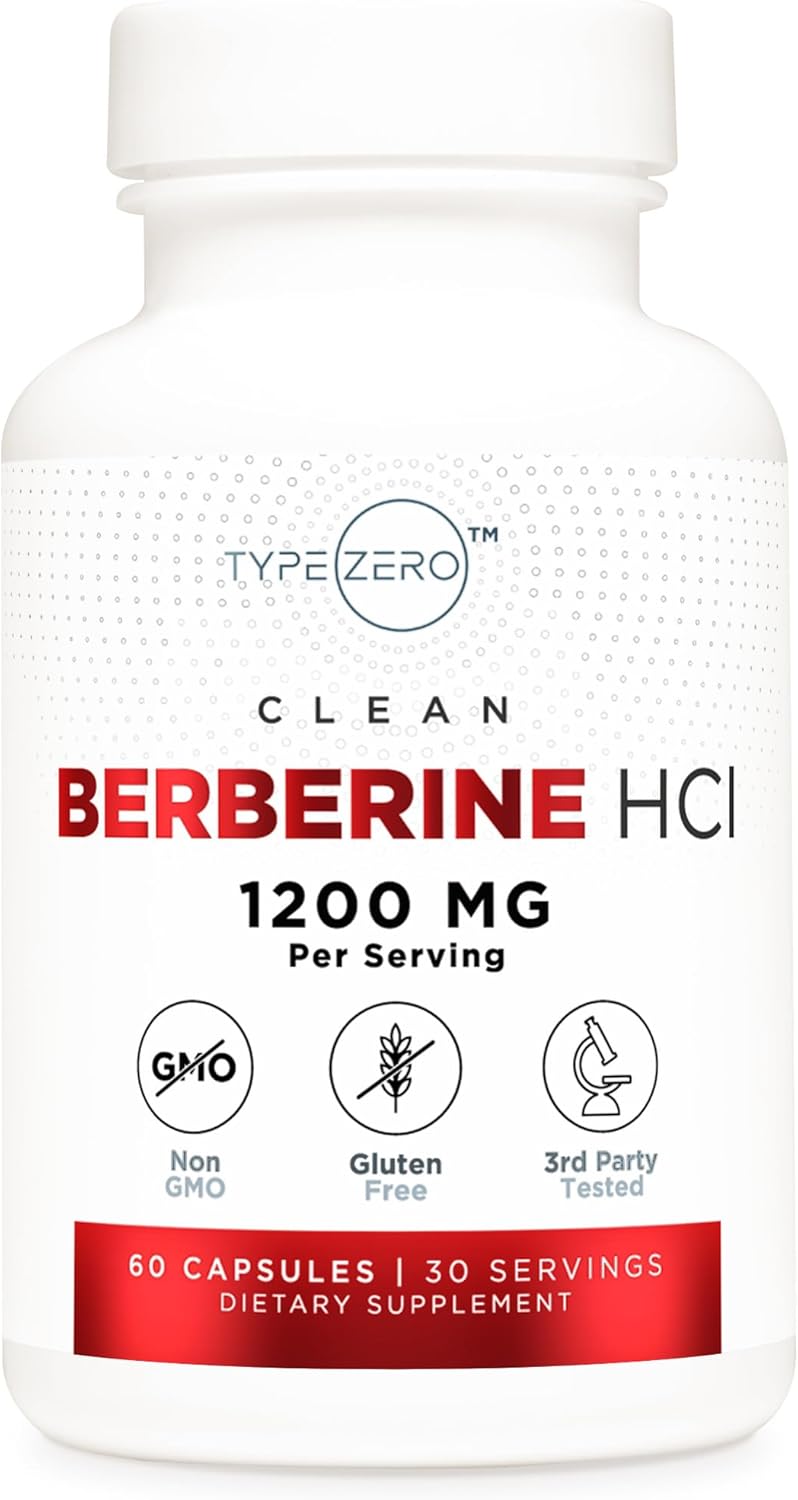 1200mg Berberine HCL Capsules - Type Zero Clean, Non-GMO, Gluten Free Supplement
