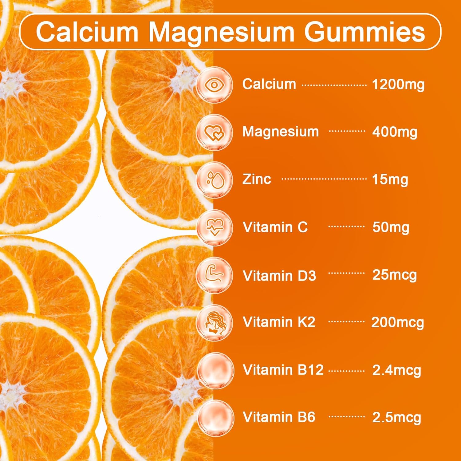 1200mg Calcium Citrate Gummies with Vitamin D3 & K3 - Organic Sugar-Free Supplement for Adults & Kids - High Absorption Formula (60 Count)