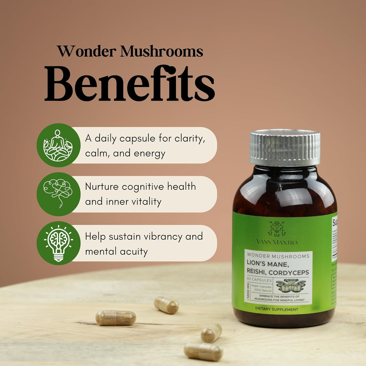 1200mg Lion's Mane Mushroom Supplement - 90 Vegan Capsules - Enhances Memory, Focus, and Cognitive Function - Natural Brain Health Formula for Mental Clarity