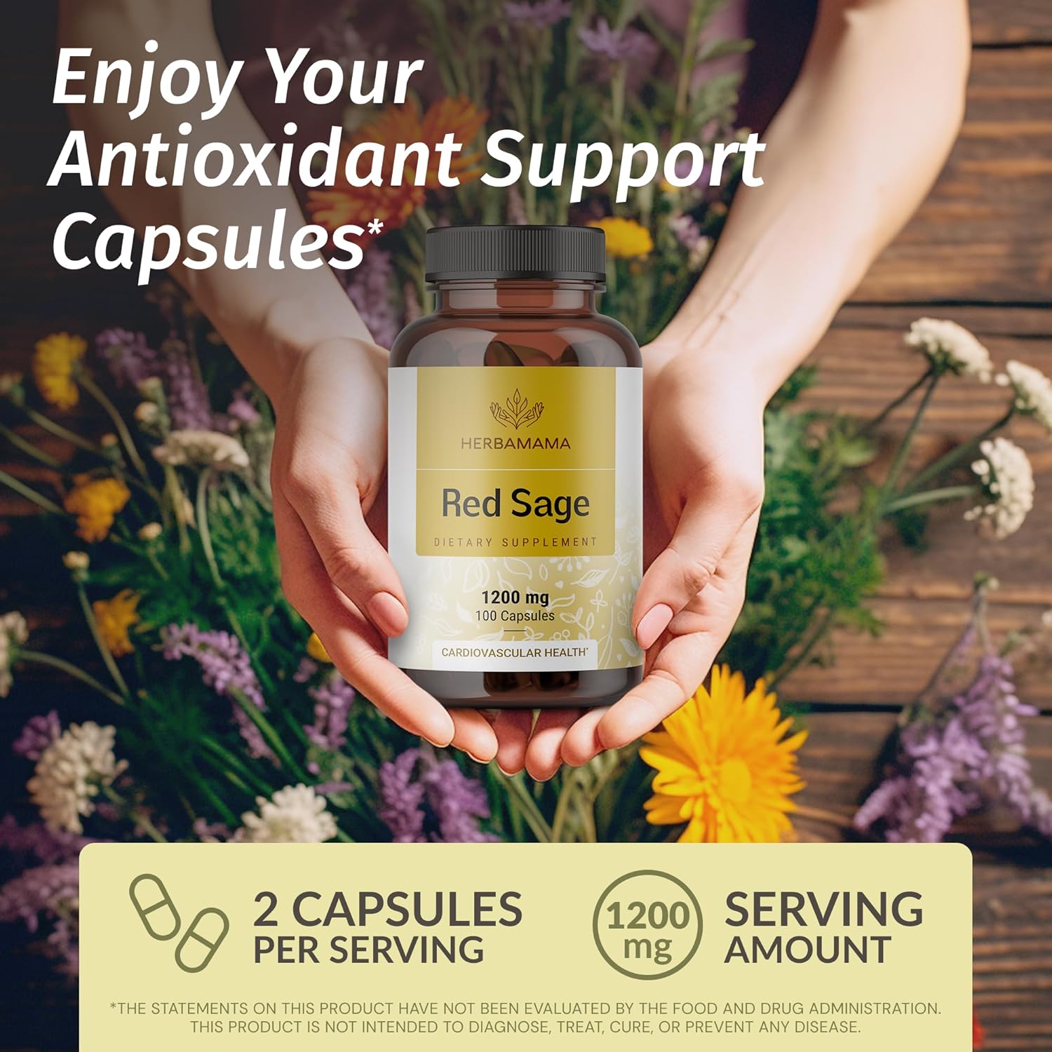 1200mg Red Sage & 1000mg Rhodiola Rosea Capsules Bundle - HERBAMAMA Vegan Kit - Non-GMO & Sugar-Free - 2 Pack