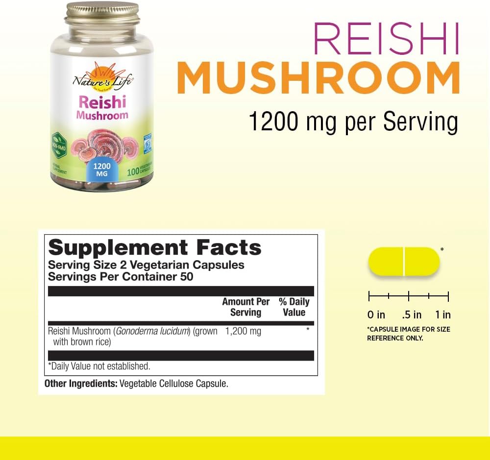1200mg Reishi Mushroom Capsules for Immune Function, Energy & Mood Support - Non-GMO & Lab Verified - 100 Vegetarian Capsules