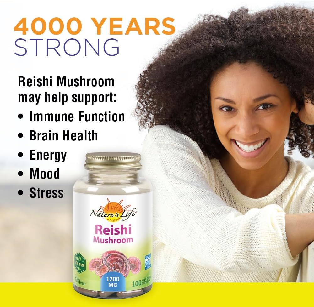 1200mg Reishi Mushroom Capsules for Immune Function, Energy & Mood Support - Non-GMO & Lab Verified - 100 Vegetarian Capsules