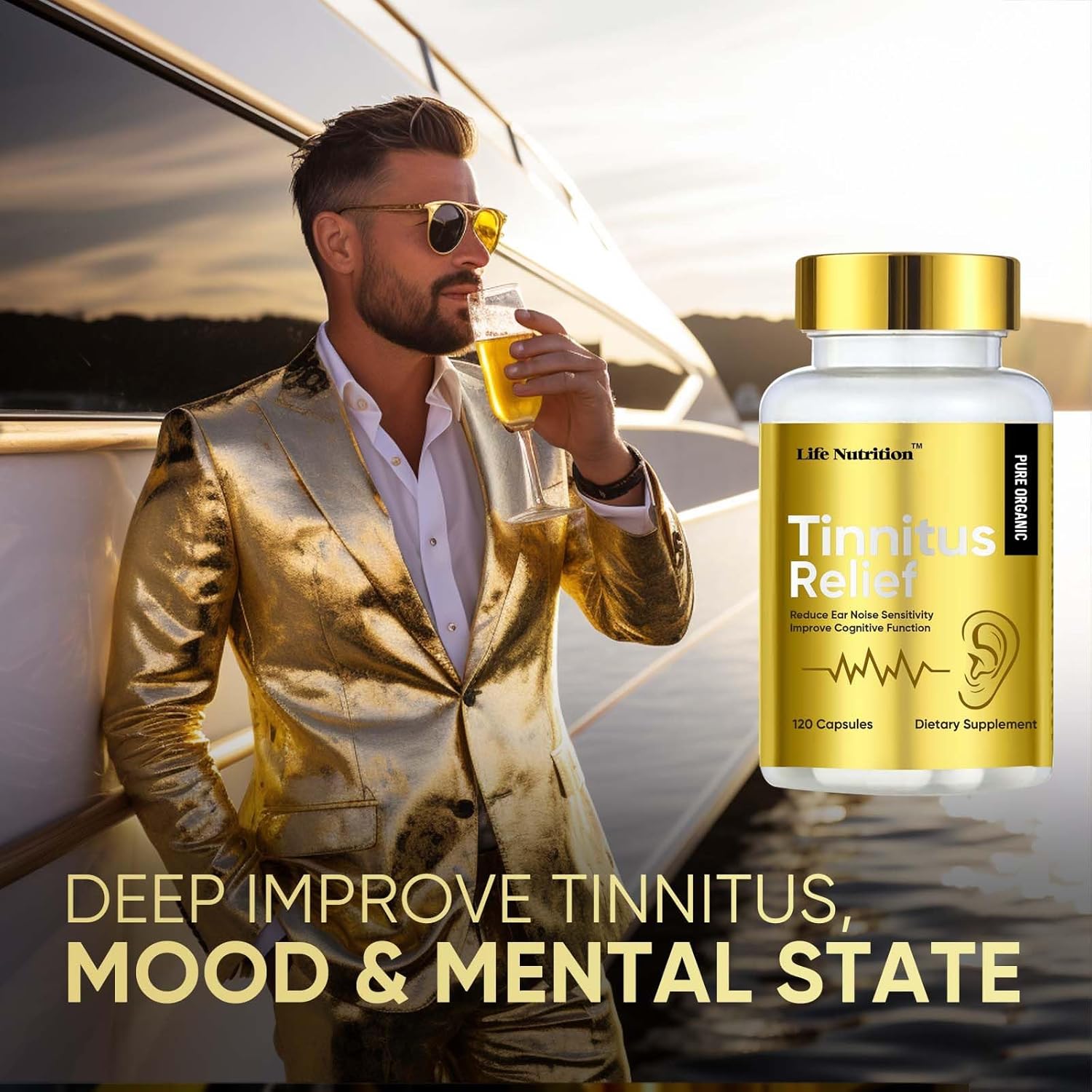 1200MG Tinnitus Relief Caplets with Flavonoids & Vitamin C for Ear Health