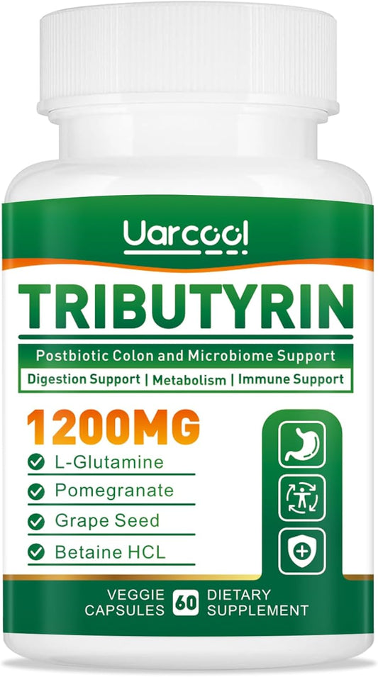 1200mg Vegan Butyrate Gut Health Supplement for Digestive Health - 60 Softgels, Uarcool Tributyrin for Leaky Gut, Colon, Microbiome