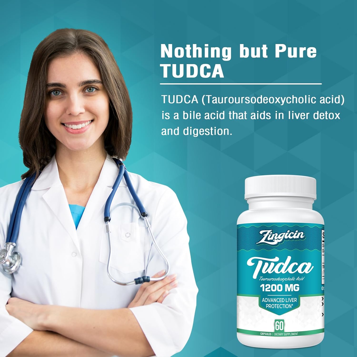 1200mg Zingicin TUDCA Supplement - 600 Veggie Capsules for Liver Health & Digestion