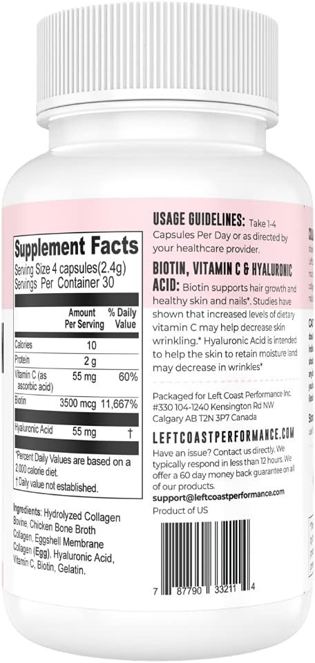 120ct Multi Collagen Capsules with Biotin & 180ct Organic Bone Broth Capsules by Left Coast Performance