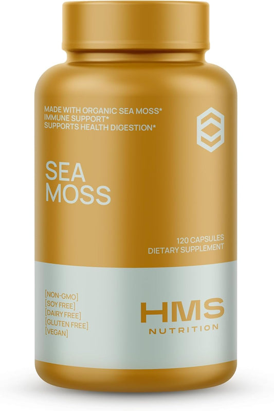 120ct Organic Sea Moss, Bladderwrack, and Burdock Vegetable Capsules - 2 Month Supply by HMS Nutrition