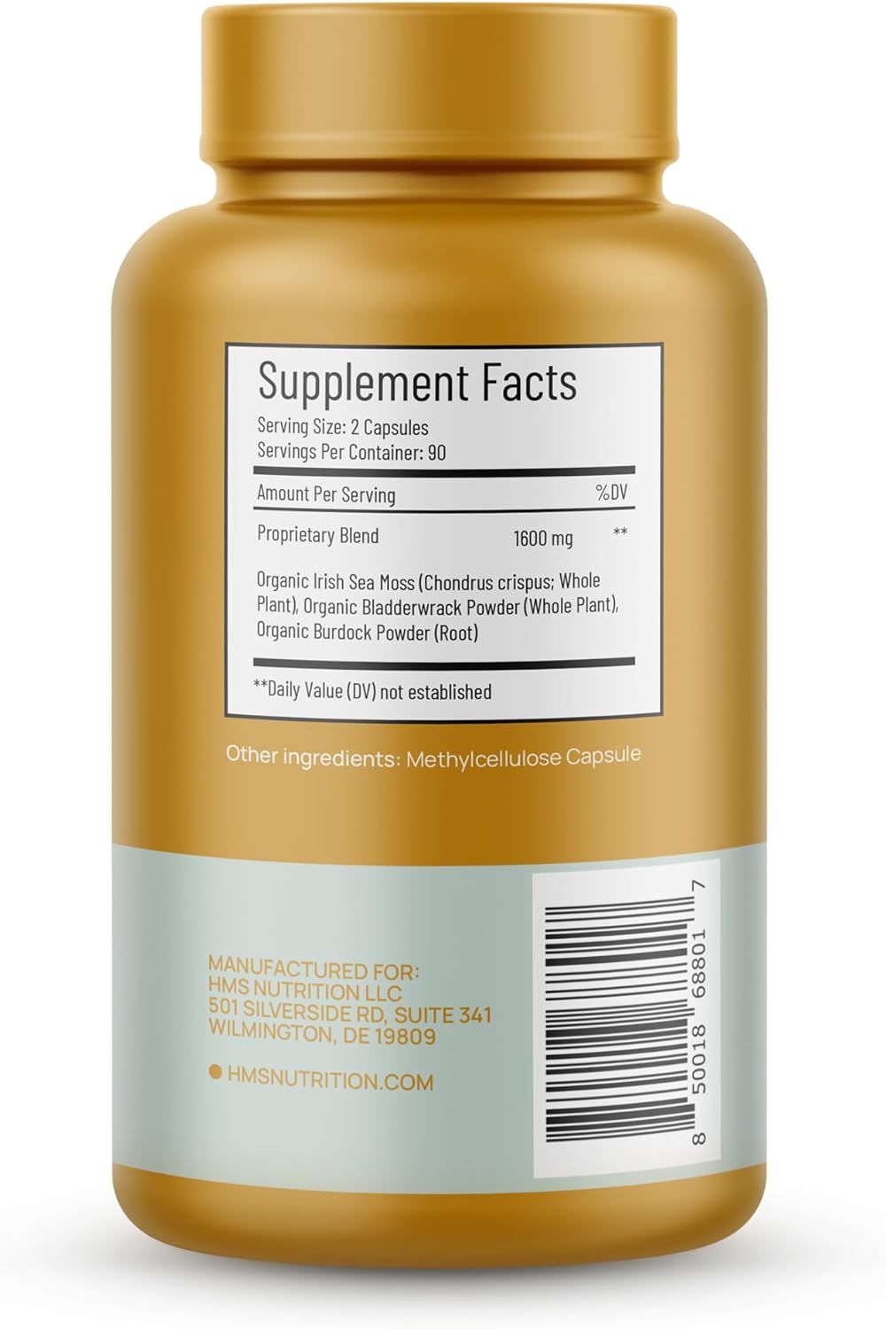120ct Organic Sea Moss, Bladderwrack, and Burdock Vegetable Capsules - 2 Month Supply by HMS Nutrition