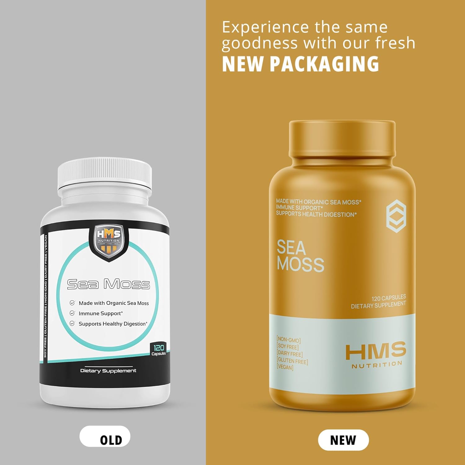 120ct Organic Sea Moss, Bladderwrack, and Burdock Vegetable Capsules - 2 Month Supply by HMS Nutrition