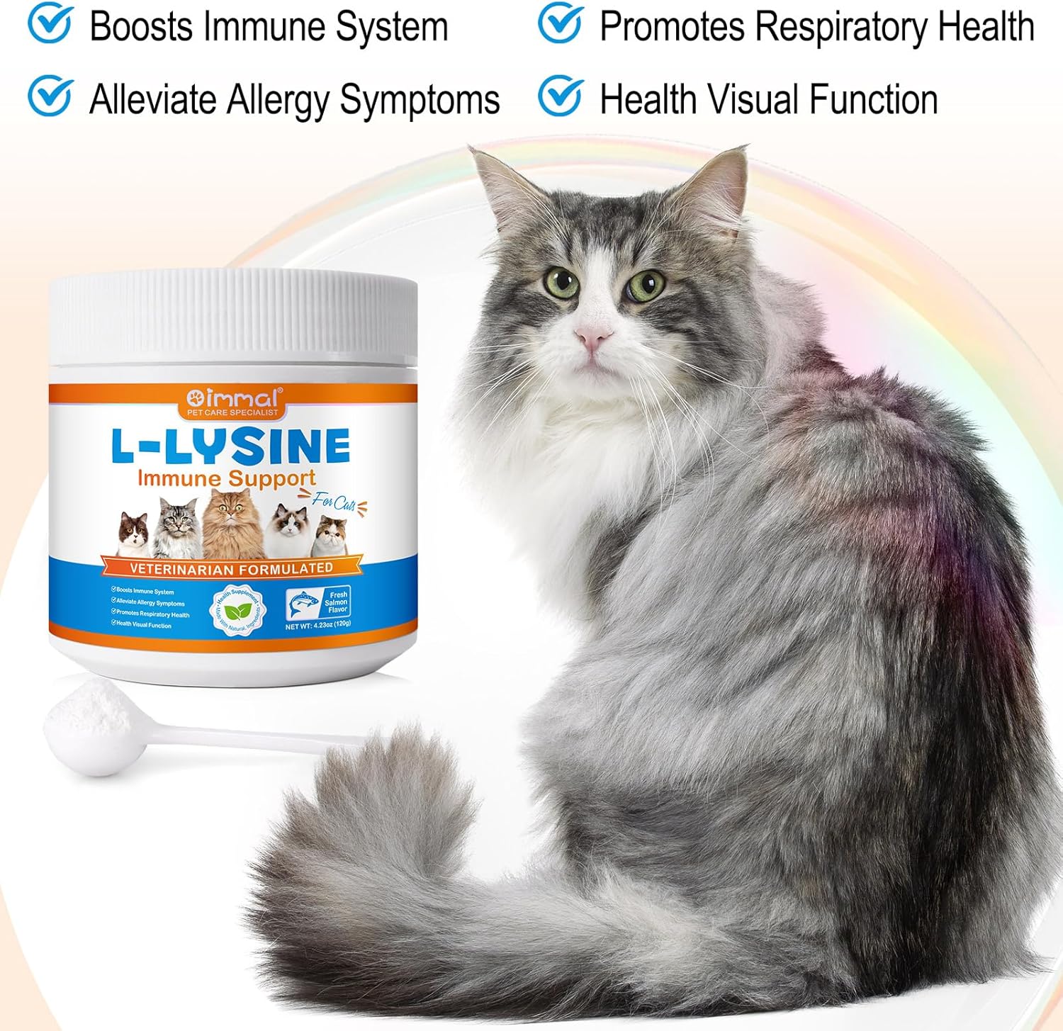 120g ALIVO L-Lysine Powder for Cats - Supports Immune System, Respiratory Health, and Visual Function - Salmon Flavor - 4.23oz