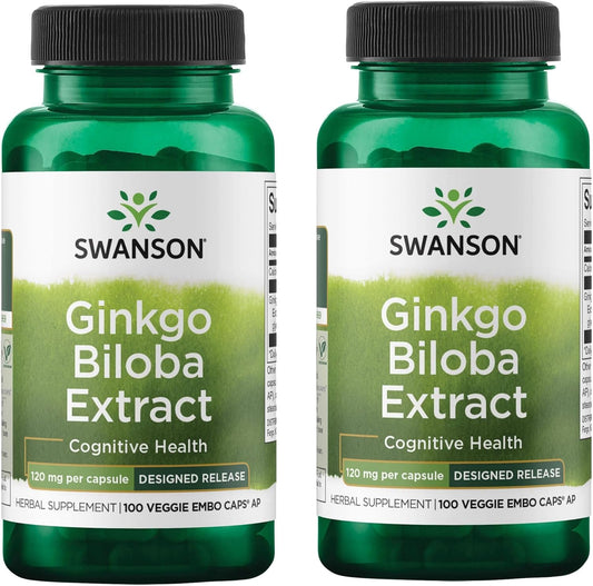 120mg Ginkgo Biloba Extract Capsules for Memory & Cognitive Function - 100 Delayed-Release Veggie Capsules (2 Pack)