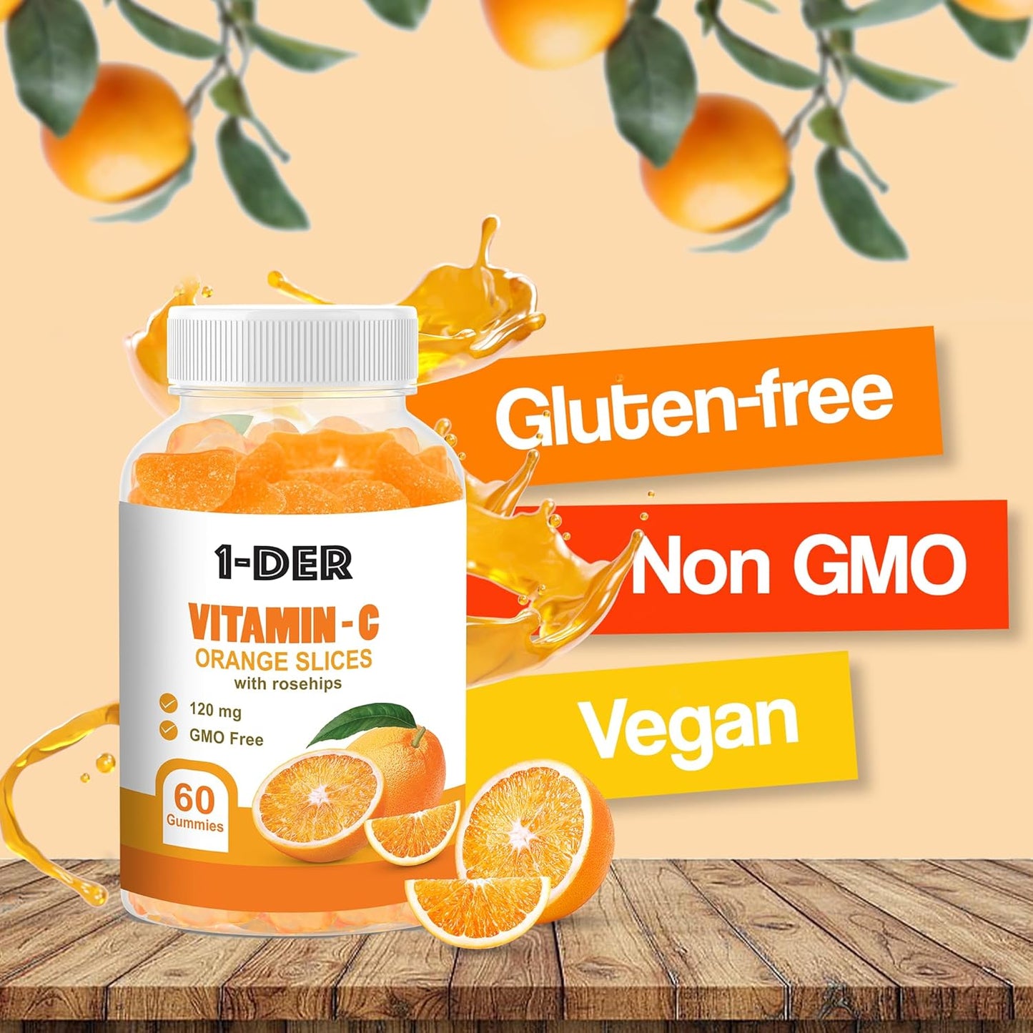 120mg Vitamin C Gummies for Immune Support - Orange Flavored | Boost Energy & Well-Being - Non-GMO, Gluten-Free | 60 Count