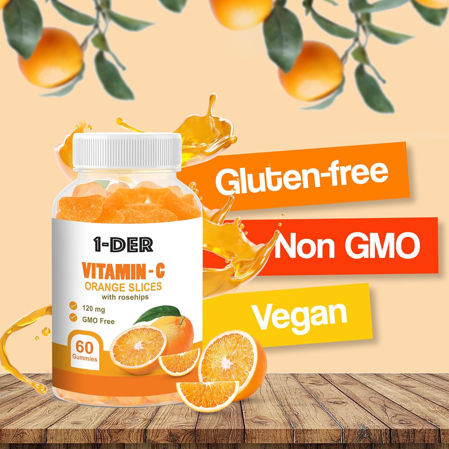 120mg Vitamin C Gummies for Immune Support - Orange Flavored | Boost Energy & Well-Being - Non-GMO, Gluten-Free | 60 Count