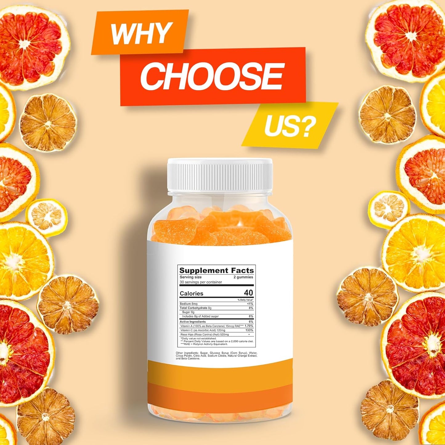 120mg Vitamin C Gummies for Immune Support - Orange Flavored | Boost Energy & Well-Being - Non-GMO, Gluten-Free | 60 Count