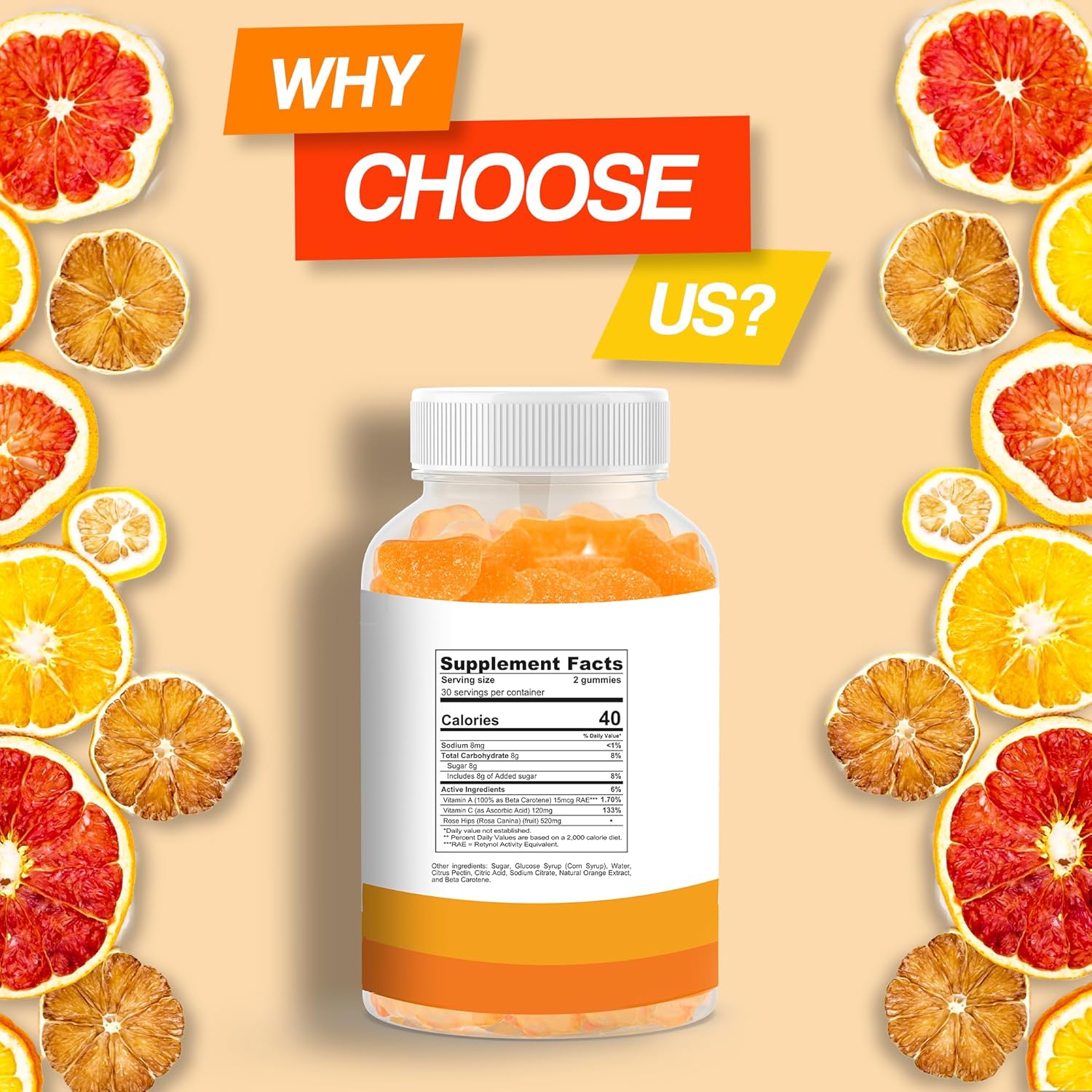 120mg Vitamin C Gummies for Immune Support - Orange Flavored | Boost Energy & Well-Being - Non-GMO, Gluten-Free | 60 Count