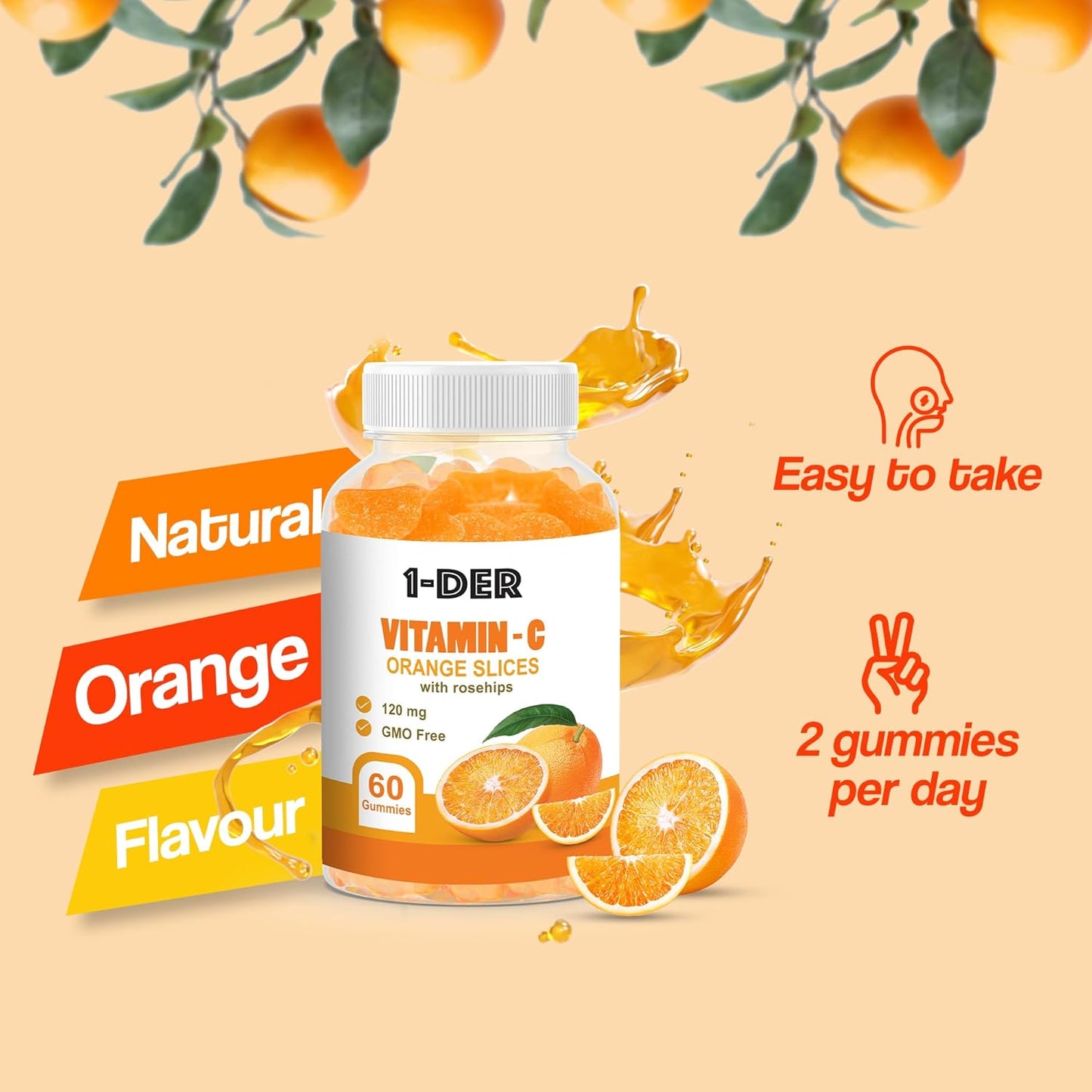 120mg Vitamin C Gummies for Immune Support - Orange Flavored | Boost Energy & Well-Being - Non-GMO, Gluten-Free | 60 Count
