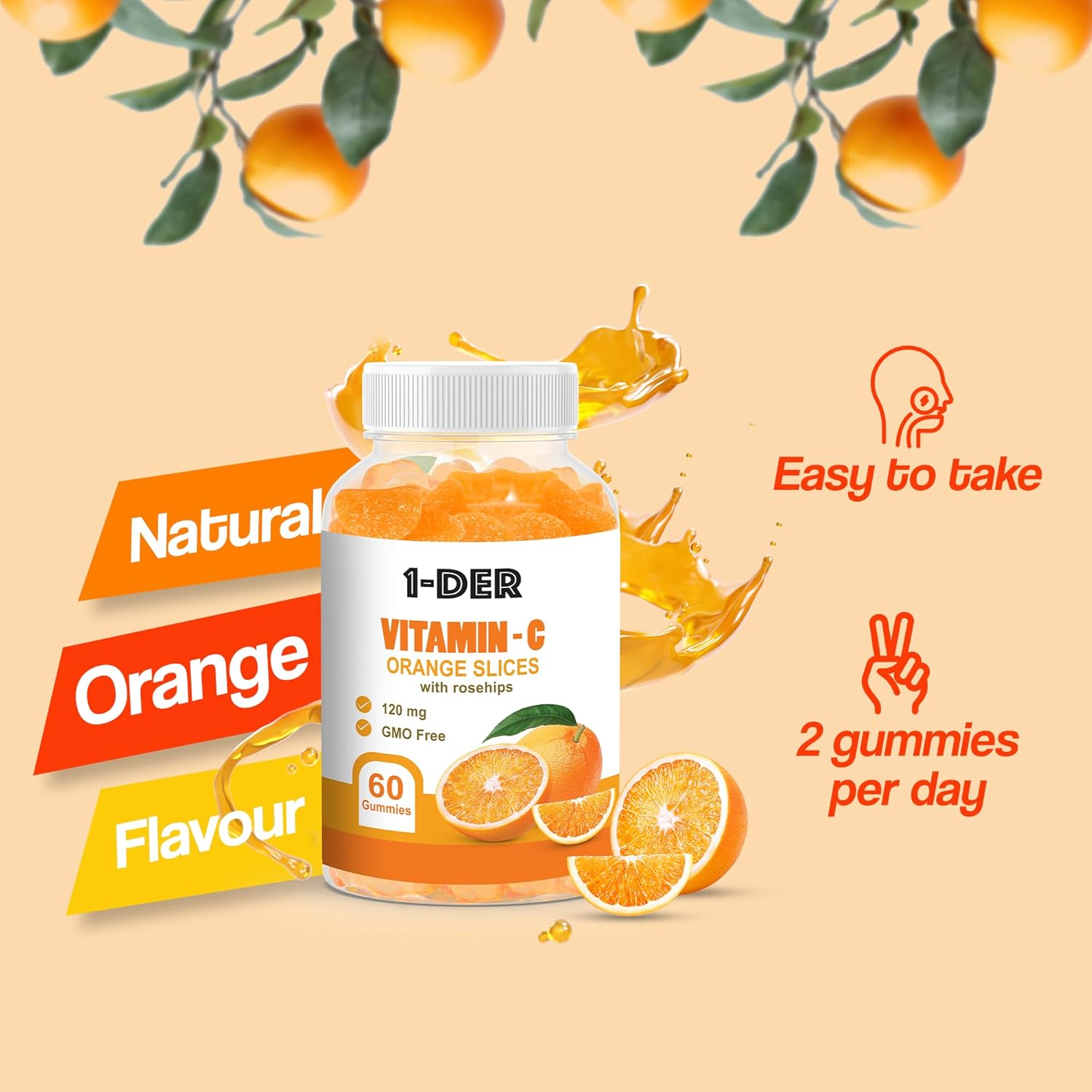 120mg Vitamin C Gummies for Immune Support - Orange Flavored | Boost Energy & Well-Being - Non-GMO, Gluten-Free | 60 Count