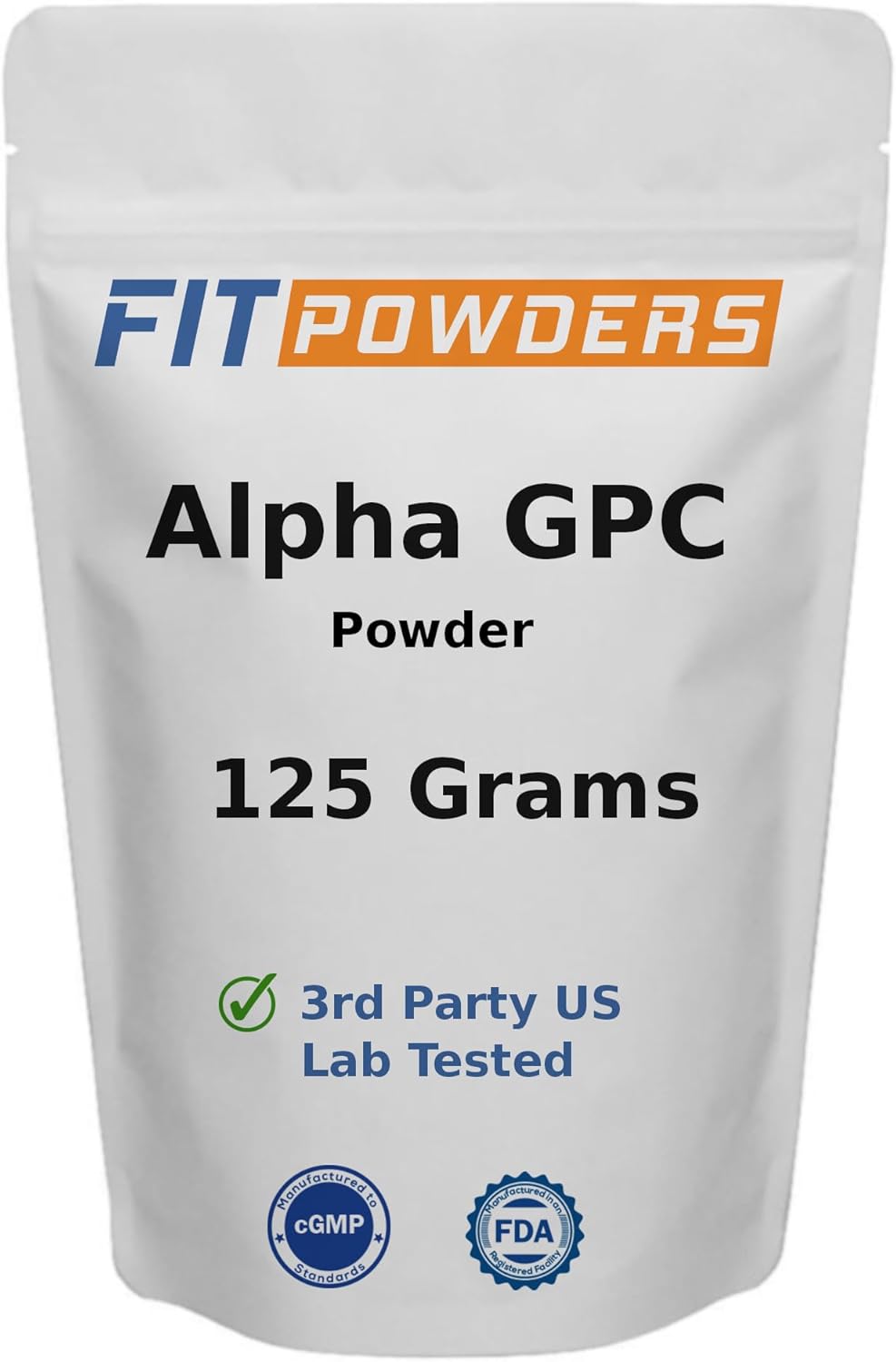 125g FitPowders Alpha-GPC Powder Supplement for Focus & Memory - Non-GMO Choline Powder, Vegan, Pre-Workout, Third Party Tested