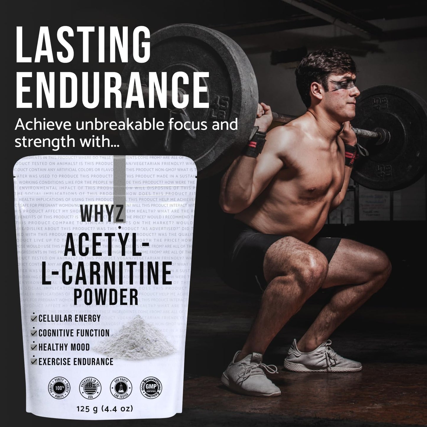 125g Gluten-Free ALCAR Powder for Cognitive Function & Energy - 250 Servings