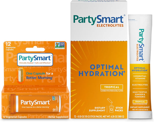 12ct Himalaya PartySmart Capsules & Electrolytes Combo Pack - Double Support for Your Night Out and Next Morning Hydration, Tropical Flavor