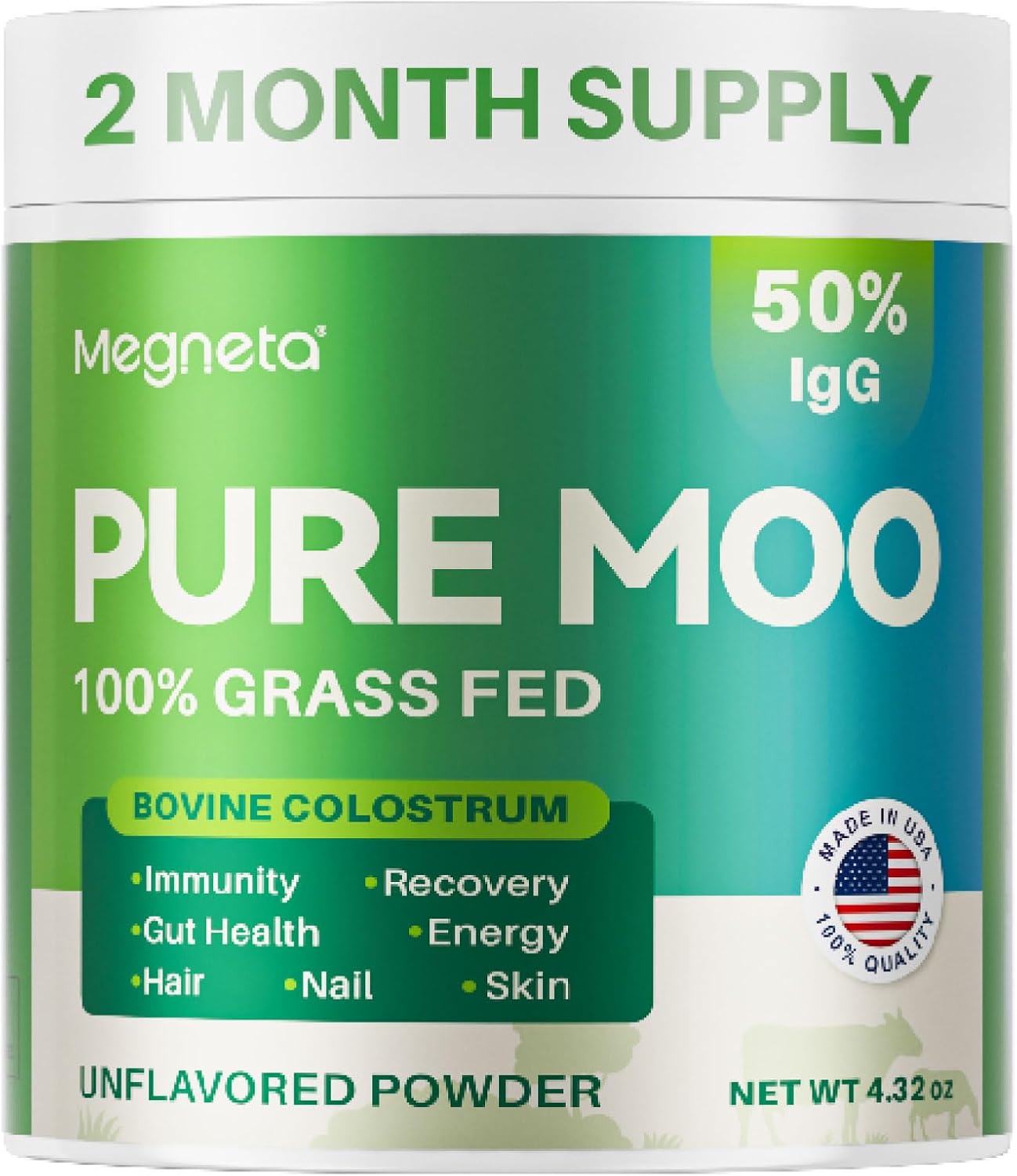 12H First Milk Bovine Colostrum Supplement - 100% Grass Fed, High IgG, for Gut Health, Skin & Hair, Immune Support - Pure Moo Keto, Gluten & Fat Free Powder (Unflavored) v2